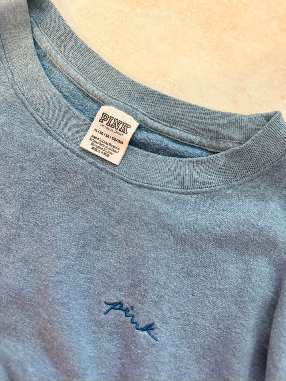 PINK Victoria's Secret Colorblock Crewneck Sweatshirt XL Blue Embroidered